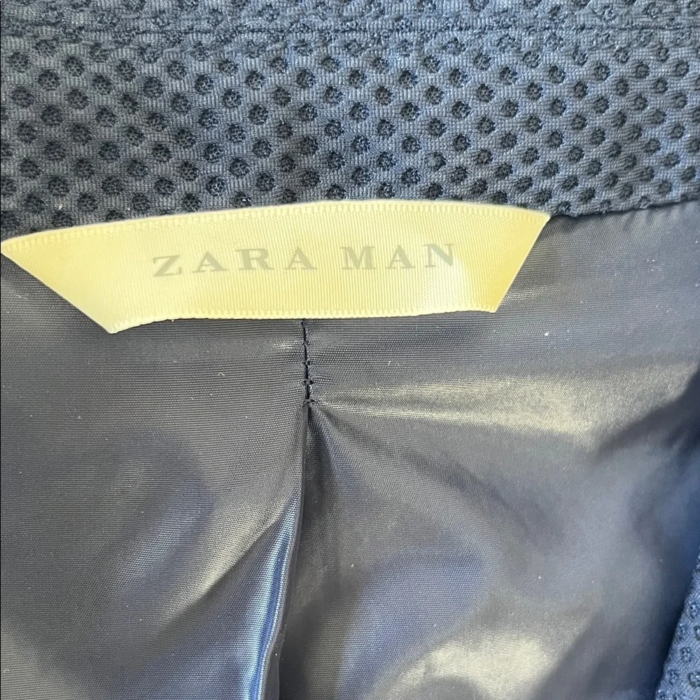 Zara Dark Navy Textured Two-Button Blazer